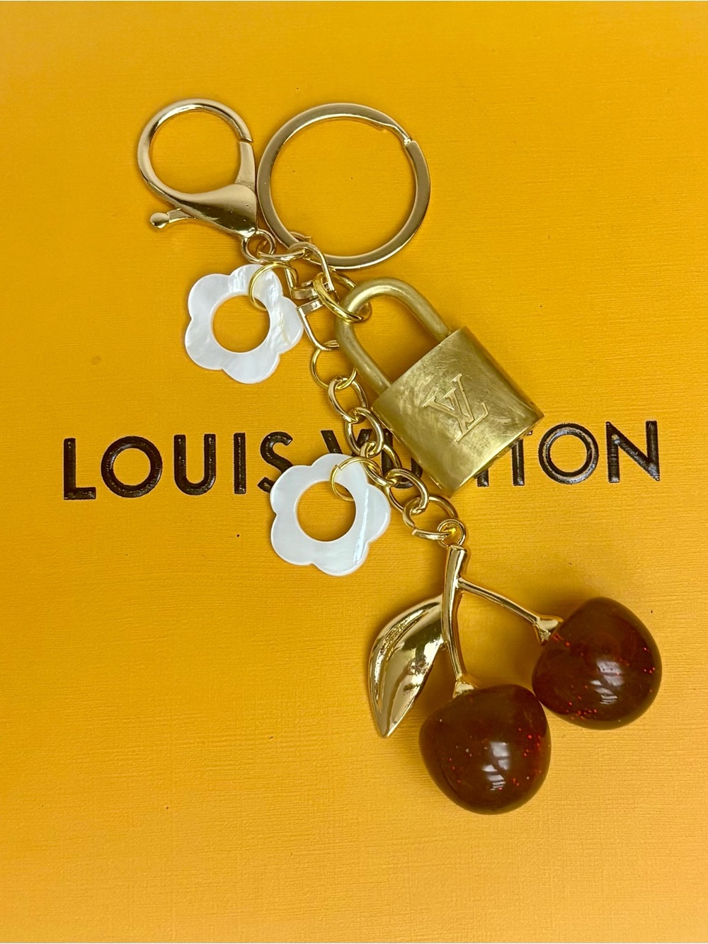 Louis Vuitton Brass Lock #316, Cherry, Shell Clover Bag Charm, Keychain 5 inches